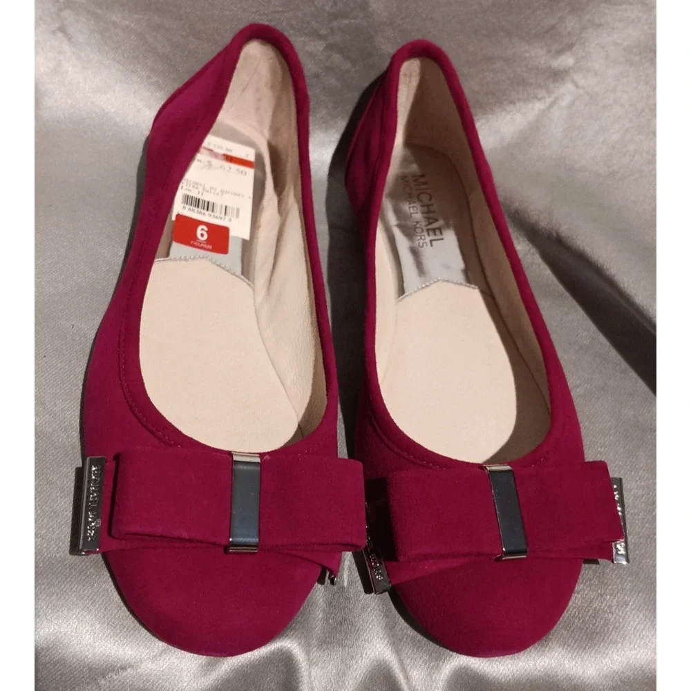 Michael Kors Kiera Suede Ballet Flats Deep Pink Size 6 M New In Box $125.00 MSRP